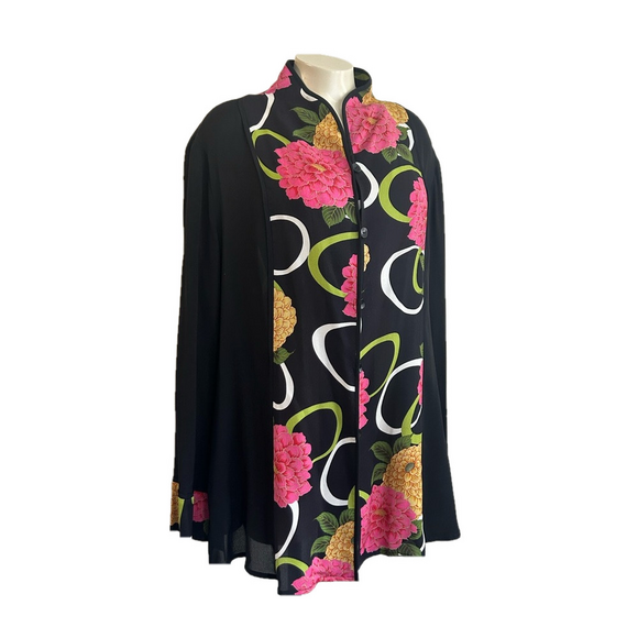 HARARI Jackets & Blazers - HARARI 100% silk Chic Black Pink Floral blouse sz OX